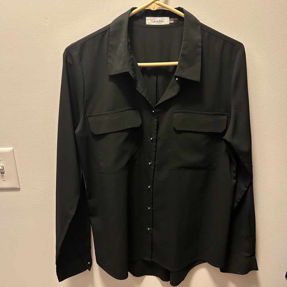 Calvin Klein black long sleeve blouse, size medium